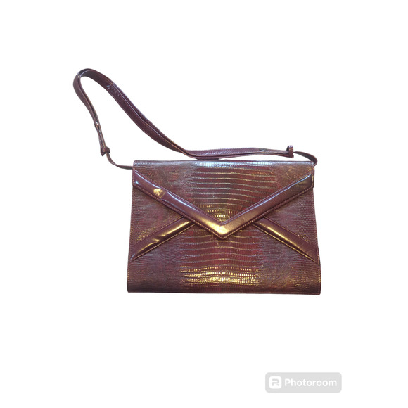 Mary McFadden Handbags - Vintage lizard envelope purse burgundy